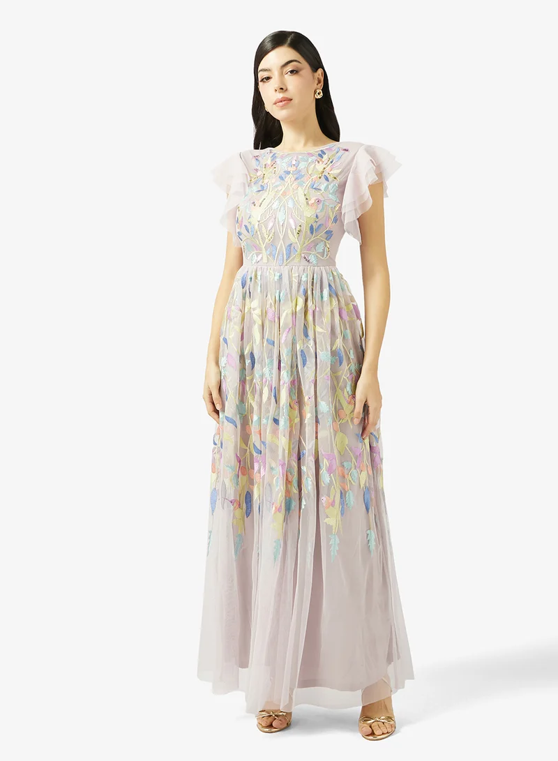 Frock and Frill Mesh Hem Short Sleeve Maxi Dress